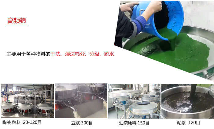 用于各種物料的干法，濕法，分級，脫水等功能