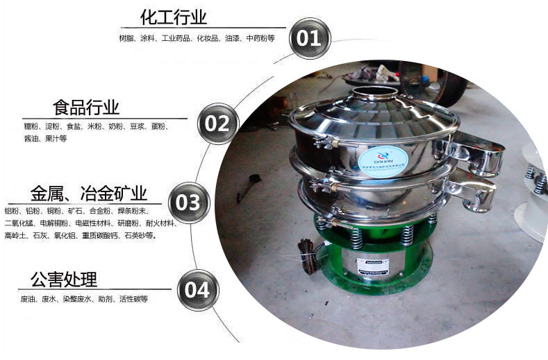 面粉振動(dòng)篩粉機(jī)適用于化工，食品，金屬、冶金，公害處理等行業(yè)