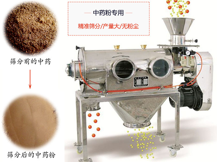 WQS50-130臥式氣流篩：中藥粉專用篩：精度篩分/產(chǎn)量大/無粉塵符合標(biāo)準(zhǔn)。