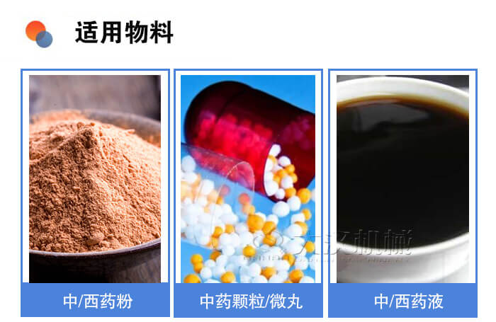 醫(yī)藥振動(dòng)篩適用物料：中/西藥粉，中藥顆粒/微丸，中/西藥液。