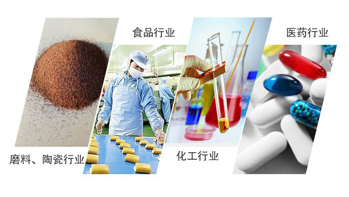 圓形旋振篩適用行業(yè)：磨料，陶瓷行業(yè)，食品行業(yè)，化工行業(yè)，醫(yī)藥行業(yè)。