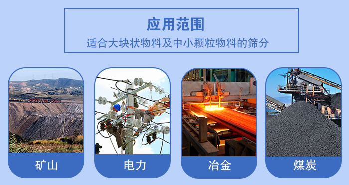 礦業(yè)振動篩應(yīng)用行業(yè)：適合大塊狀物料及中小顆粒物料的篩分：礦山，電力，冶金，煤炭等。