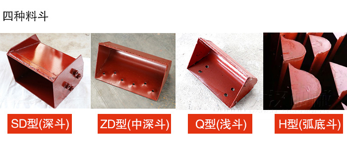 四種料斗Q型(淺斗)、H型(弧底斗)、ZD型(中深斗)SD型(深斗)展示圖