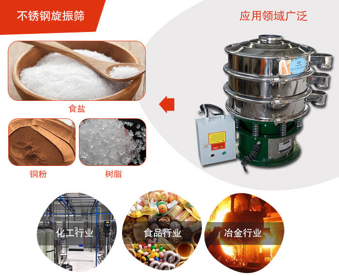 不銹鋼旋振篩應(yīng)用的行業(yè):高濃度漿液過濾篩分，奶粉，豆奶粉專用振動篩機(jī)